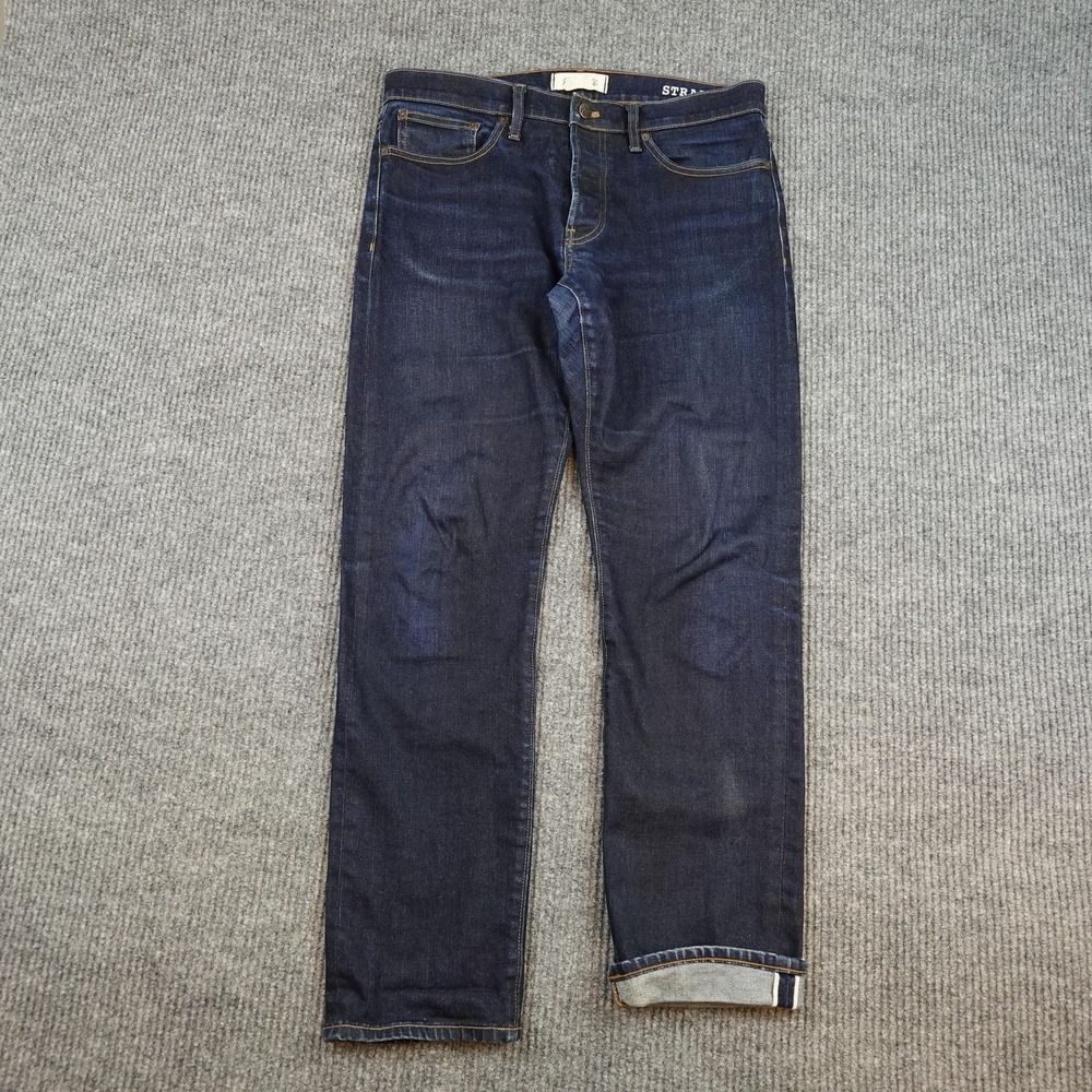Madewell Selvedge Straight Jeans Mens 32x32 Dark Wash Blue Denim Stretch